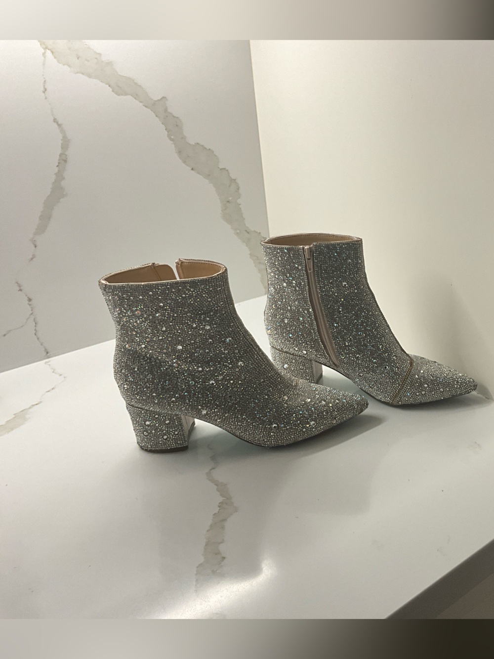 Sparkling Silver Rhinestone Ankle Boots for Women Silver and rose gold
